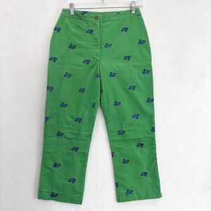 Vintage LILLY PULITZER Green Whale Chino Pants Womens Sz 2 Blue Embroidered 90s